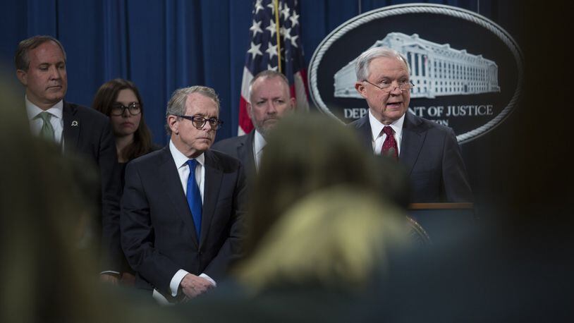 WASHINGTON, DC - FEBRUARY 27: Attorney General Jeff Sessions speaks during a press conference at the Department of Justice in Washington, DC on February 27, 2018. Sessions introduced the Prescription Interdiction Litigation task force (PILS), aimed to combat the opiod epidemic. (Photo by Toya Sarno Jordan/Getty Images)