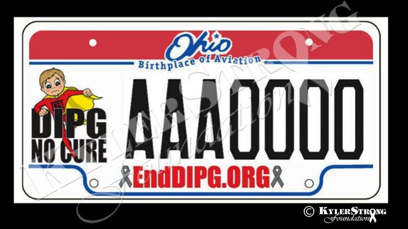 The KylerStrong Foundation and Sen. Bill Coley, R-Liberty Twp., have teamed up on legislation to create an EndDIPG license plate. A portion of the proceeds from the license plates sales will go to the KylerStrong Foundation, which sends 100 percent of its donations to DIPG research. This is the artwork that will appear on the license plate. CONTRIBUTED