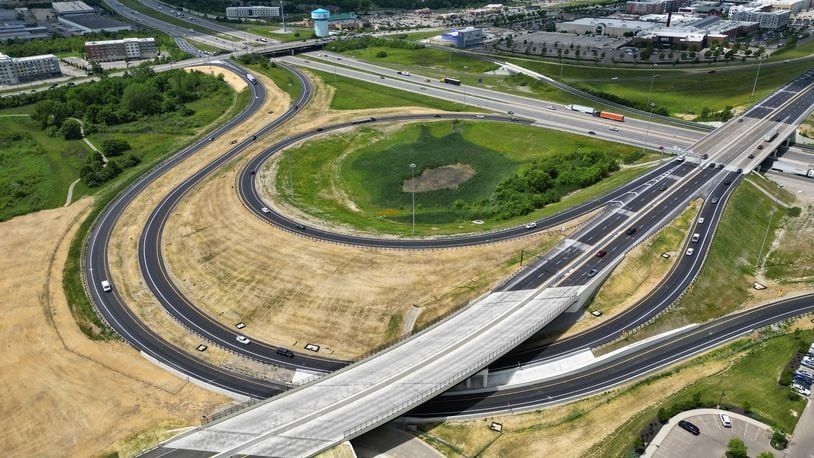 The interchange at I-75, Ohio 129 and Cox Road in Liberty Township is nearing completion. NICK GRAHAM/STAFF