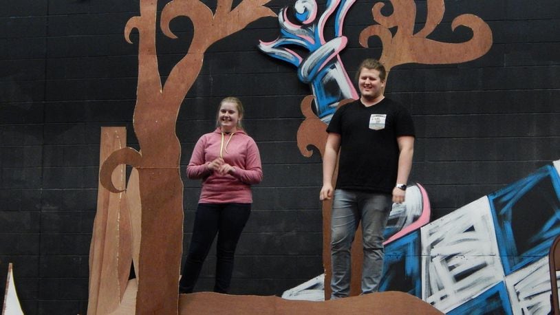 Franklin students Rachael Kindred (playing the Baker’s Wife) and Matt Akers (Cinderella’s Prince) rehearse “Into the Woods.” CONTRIBUTED
