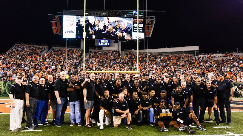 Members of the 1988 Bengals team were honored during halftime of the their game Thursday, Sept. 13 at Paul Brown Stadium in Cincinnati. The Cincinnati Bengals defeated the Baltimore Ravens 34-23. NICK GRAHAM/STAFF