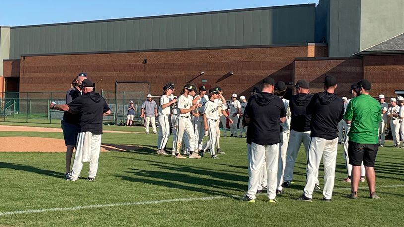 Badin celebrates a victory against Buckeye Valley in a Division II regional final on Friday, June 3, 2022, at Mason. Photo by Benjamin Conroy