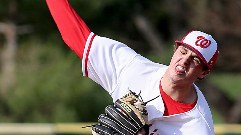 Lakota West starting pitcher Jacob Kates delivers a pitch during a game against visiting Hamilton on April 2 in West Chester Township. CONTRIBUTED PHOTO BY E.L. HUBBARD