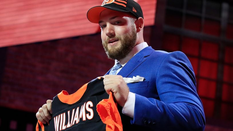 NASHVILLE, TENNESSEE - APRIL 25: Jonah Williams of Alabama reacts after being chosen #11 overall by the Cincinnati Bengals during the first round of the 2019 NFL Draft on April 25, 2019 in Nashville, Tennessee. (Photo by Andy Lyons/Getty Images)