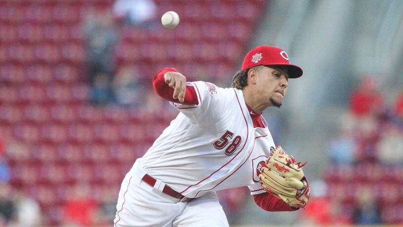 Reds starter Luis Castillo pitches against the Marlins on Tuesday, April 9, 2019, at Great American Ball Park in Cincinnati. David Jablonski/Staff