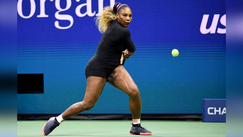 Serena Williams returns a shot during her Women's Singles first round match against Maria Sharapova of Russia during day one of the 2019 US Open at the USTA Billie Jean King National Tennis Center on August 26, 2019.  Williams won 6-1, 6-1.