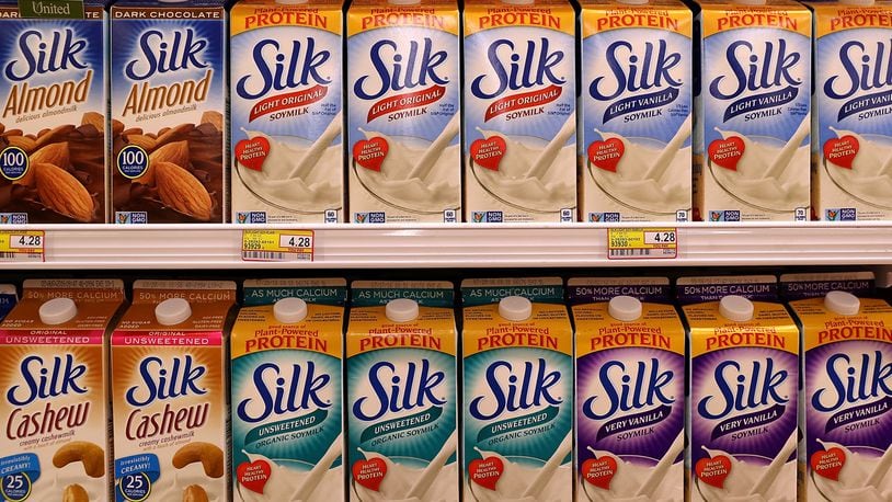 Containers of Silk soy milk are displayed on a shelf at United Market on July 7, 2016 in San Rafael, California.