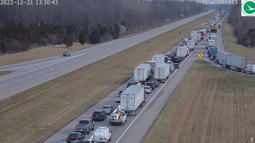 I-71 is closed in both directions between state Route 123 and Wilmington Road in Warren County after a chase resulted in a standoff. Photo courtesy Ohio Department of Transportation.
