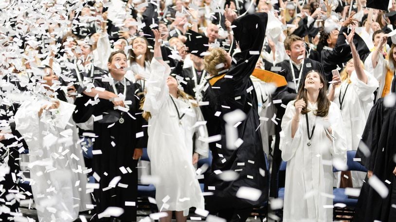 Ohio’s state school board is expected to make its final recommendation on long-term high school graduation requirements as part of its monthly meeting Tuesday. Pictured is Lakota East High School’s class of 2018, celebratin its graduation ceremony in May 2018 at Cintas Center. CONTRIBUTED