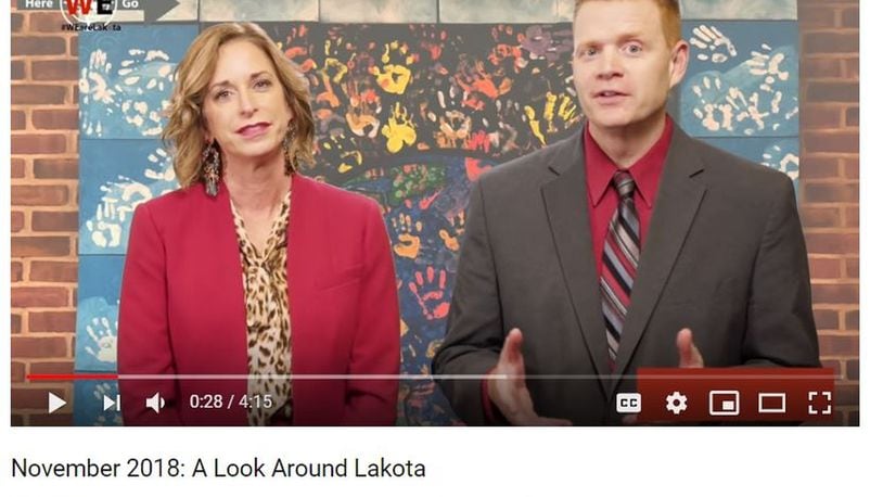 For the first time Lakota Schools — Southwest Ohio’s largest school system — are using monthly YouTube videos to highlight some of the news out of the 16,500-student district. The new, digital outreach is part of Lakota Superintendent Matt Miller’s aggressive use of new media to connect with the Butler County district’s residents. Pictured are Lakota Treasurer Jenni Logan (left) and Miller as they introduce November’s video.