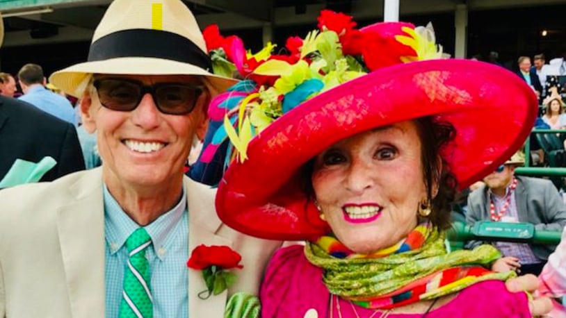 Rick Stevens-Gleason, and his wife, Helen Stevens-Gleason, of Middletown, were all smiles Saturday for the 149th running of the Kentucky Derby at Churchill Downs. They own 200 shares of Mage, the Derby winner. SUBMITTED PHOTO