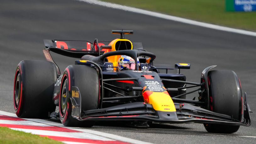Red Bull driver Max Verstappen of the Netherlands steers his car during qualifying at the Chinese Formula One Grand Prix at the Shanghai International Circuit, Shanghai, China, Saturday, April 20, 2024. (AP Photo/Andy Wong)