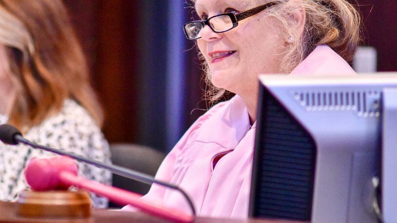 Fairfield Municipal Court Judge Joyce Campbell asked City Council for a new part-time magistrate due to a rising caseload. Council accommodated the request at its Oct. 28 meeting. Pictured is Campbell last month who wore a pink robe throughout the month in honor of National Breast Cancer Awareness month. NICK GRAHAM / STAFF