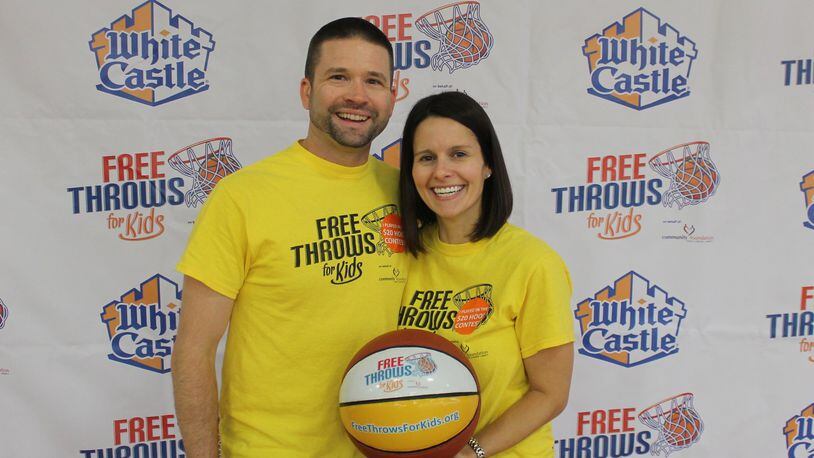 Sarah and Mark Johnston, of West Chester Twp., founded and launched Free Throws for Kids. The annual event is held each spring, with teams of four to 10 people collectively shoot 500 free throws at Lakota West High School. Money raised helps families with children in local hospitals. CONTRIBUTED