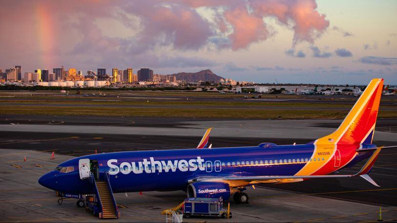 Southwest Boeing 737-800 at Daniel K. Inouye International Airport Feb. 5. The carrier's first ever touchdown in the Hawaiian Islands comes as part of Southwest's authorization process with the FAA to offer future scheduled service to Hawaii.
