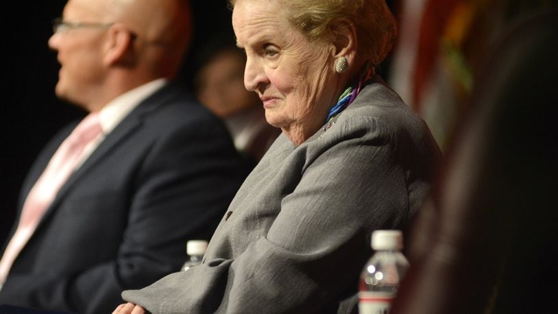 Former U.S. Secretary of State Madeleine Albright spoke to several hundred people on Monday evening inside Millett Hall on the campus of Miami University in Oxford. Her speech was a part of the Farmers School of Business Lecture Series.