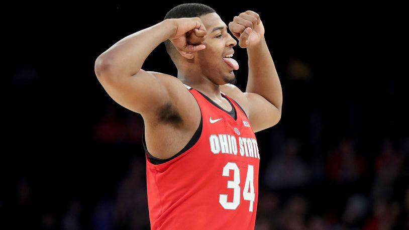 NEW YORK, NY - JANUARY 20:  Kaleb Wesson #34 of the Ohio State Buckeyes reacts in the second half against the Minnesota Golden Gophers during their game at Madison Square Garden on January 20, 2018 in New York City.  (Photo by Abbie Parr/Getty Images)