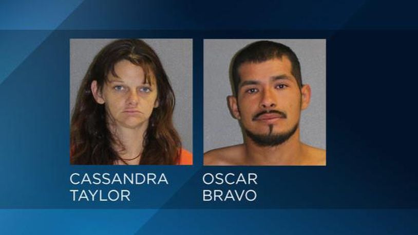 Cassandra Taylor, 32, left, and Oscar Bravo, 25, right, were arrested and charged in several burglary cases in Florida, including one during the Hurricane Irma evacuation last fall. They were caught after DNA testing on a cigarette butt found at a crime scene.