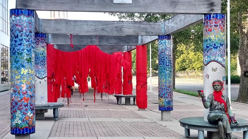 A red "Pergola Pop Up" was on display in front of the Fitton Center for Creative Arts in August as the venue in Hamilton conducted a "Paint the Town Red" season launch party. CONTRIBUTED