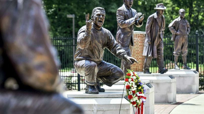 Miami University's nationally acclaimed "Cradle of Coaches" memorial site now has a statue invite pending for Los Angeles Rams Head Football Coach - and former Miami player - Sean McVay. McVay, said Miami officials, would qualify to have a statue among the coaching legends outside of Yager Stadium after the Rams defeated the Cincinnati Bengals to win the world championship. (PHOTO BY NICK GRAHAM\Journal-News)
