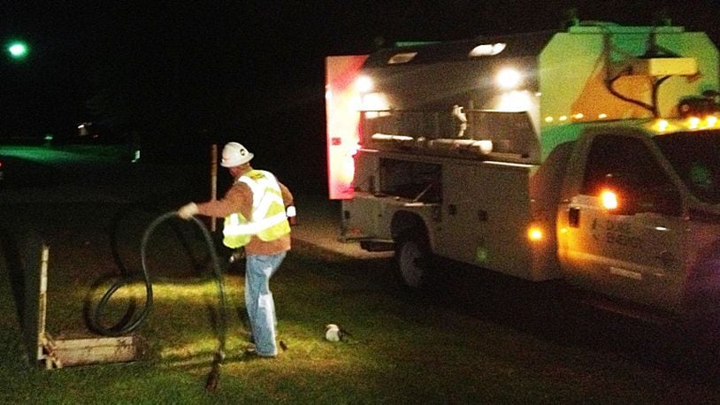 A Duke Energy crew member worked to shore up a natural gas leak in Franklin in October 2013.