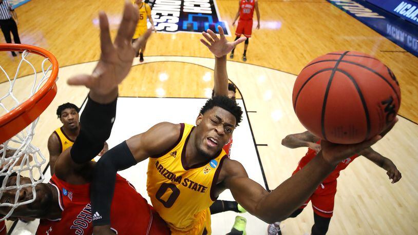 DAYTON, OHIO - MARCH 20: Luguentz Dort #0 of the Arizona State Sun Devils drives to the basket against Sedee Keita #0 of the St. John’s Red Storm during the first half in the First Four of the 2019 NCAA Men’s Basketball Tournament at UD Arena on March 20, 2019 in Dayton, Ohio. (Photo by Gregory Shamus/Getty Images)