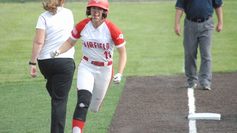Fairfield junior Karley Clark rounds third after hitting a two-run homer against Milford during a Division I regional semifinal on Wednesday at Mason. The Indians won 7-0. Chris Vogt/CONTRIBUTED