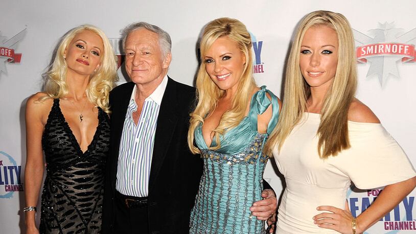 Hugh Hefner poses with Holly Madison,Bridget Marquardt, Kendra Wilkinson at the Fox Reality Channel Really Awards on  September 24 2008 at the Avalon Hollywood club in Hollywood California.  (Photo by Frazer Harrison/Getty Images)