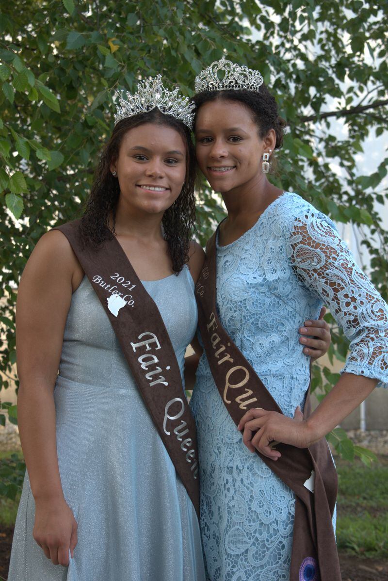 Maya Kidd, 18, left, who recently was named 2022 Ohio Fairs' Queen, won in that capacity as the 2021 Butler County Fair Queen. Winning as Butler County Fair Queen in 2020 was her sister, Madeline Kidd, 20. PROVIDED