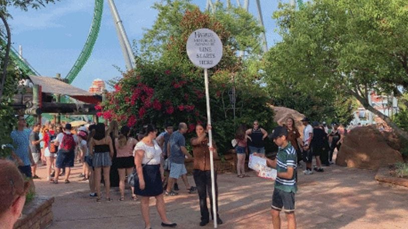Fans wait to ride Hagrid's Magical Creatures Motorbike Adventure on the ride's opening day at Universal Studios Orlando.
