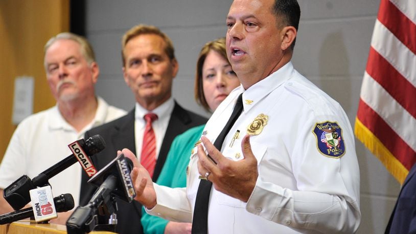 West Chester Police Chief Joel Herzog, seen speaking here, is one of the defendants in a federal lawsuit filed by two former West Chester police captains. A federal judge has refused to dismiss a majority of the suit, including that the police chief of created an “intolerable” workplace. FILE PHOTO