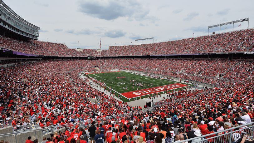 COLUMBUS, OH - APRIL 18: A general view of Ohio Stadium as more than 99,000 fans packed in to watch the annual Ohio State Spring Game on April 18, 2015 in Columbus, Ohio. (Photo by Jamie Sabau/Getty Images)