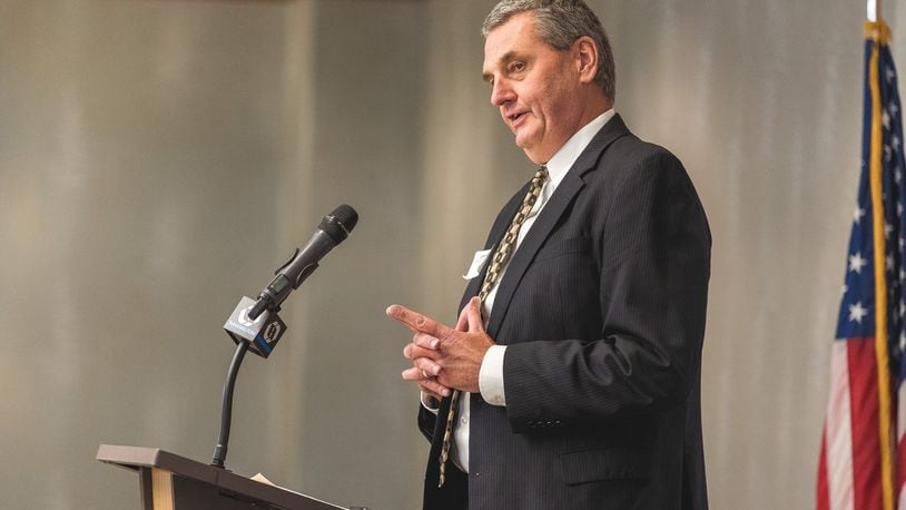 John Kirsch, CEO of Kirsch CPA Group, speaks during The Greater Hamilton Chamber of Commerce s Small Business Person of the Year luncheon at the Courtyard by Marriott Hamilton Tuesday, Aug. 27, 2019. Kirsch, who started the firm in 1991 and moved it to Hamilton in 2018, said he was truly humbled to receive the honor. CONTRIBUTED: QUINN VILLAREAL/VILLA CREATE LLC