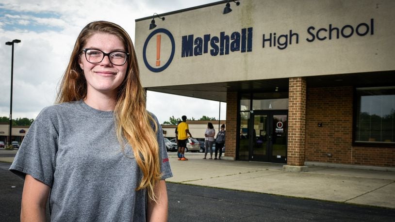 Brooklynn Herald, 20, is graduating from Marshall High School in Middletown after dropping out of school several times, overcoming drug addiction and having a baby. NICK GRAHAM/STAFF