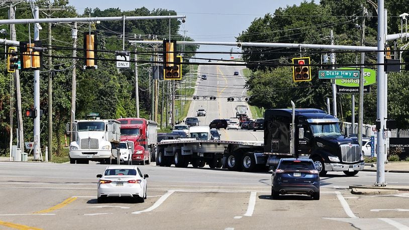 The city of Fairfield is applying for money to help fund a major portion of the Ohio 4/Seward Road intersection. The widening is needed because of the anticipated increase of the truck traffic associated with the business development along Seward Road. NICK GRAHAM/STAFF