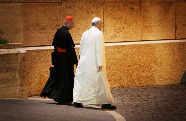 Pope Francis (R) leaves an Extraordinary Consistory (February 22, 2014)
