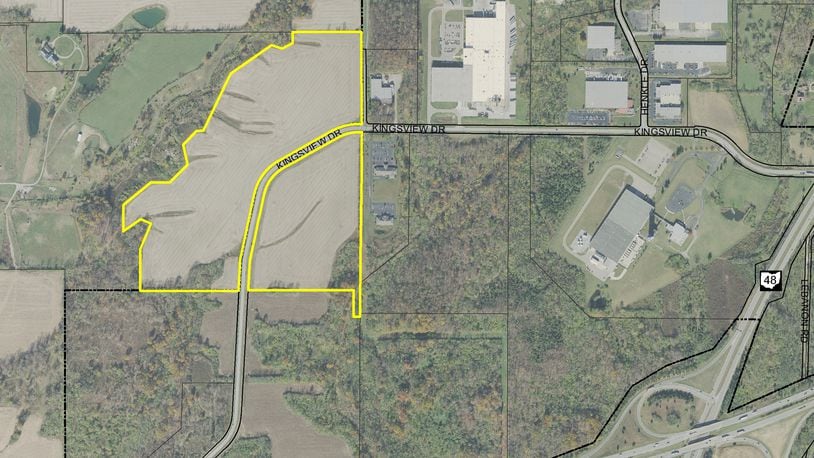 Warren County commissioners Tuesday approved the 80-acre annexation from Union Twp. The area off Kingsview Road  being annexed is in the outlined area on map. The property owner is seeking to sell the property and the city is looking to expand its Kingsview Business Park. CONTRIBUTED/CITY OF LEBANON