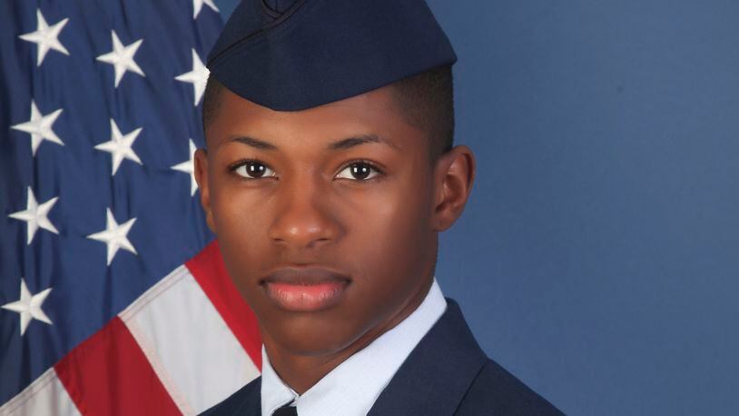 This photo provided by the U.S. Air Force, shows Senior Airman Roger Fortson in a Dec. 24, 2019, photo. The Air Force says the airman supporting its Special Operations Wing at Hurlburt Field, Fla., was shot and killed on May 3, 2024, during an incident involving the Okaloosa County Sheriff's Office. (U.S. Air Force via AP)