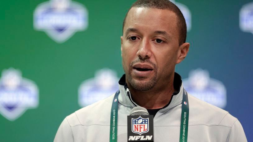 FILE- in this March 1, 2017, file photo, Cleveland Browns general manager Sashi Brown speaks during a press conference at the NFL Combine in Indianapolis. Sashi Brown dismissed the idea he sabotaged the trade with Cincinnati for quarterback AJ McCarron that fell apart last week. The teams failed to submit the proper paperwork to complete the trade before the NFLs 4 p.m. deadline, and the inability to execute the deal led to speculation that Brown intentionally scuttled the swap. Brown said that narrative is wholly untrue. (AP Photo/Michael Conroy, File)