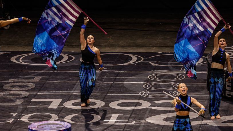 Tarpon Springs Florida High School color guard team performs at the WGI Color Guard World Championships round 2 at University of Dayton Arena Thursday, April 13, 2023. JIM NOELKER/STAFF
