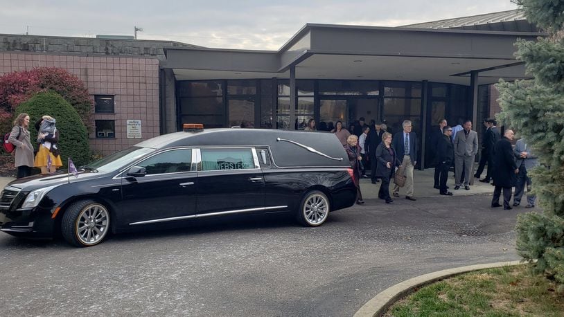Throngs of families and educators turned out to the funeral of Tom Alf at Sacred Heart of Jesus Church in Fairfield Monday, Nov. 18, 2019. Alf, who died Nov. 13 at 70 years old, was in his 50th year in education. He had just won re-election to the school board of Hamilton school district. ERIC SCHWARTZBERG/STAFF