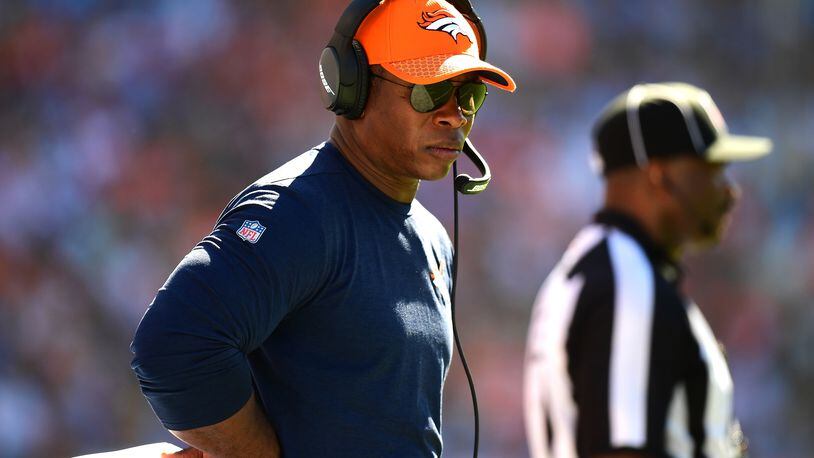 CARSON, CA - OCTOBER 22:  Head Coach Vance Joseph of the Denver Broncos is seen during the game against the Los Angeles Chargers at the StubHub Center on October 22, 2017 in Carson, California.  (Photo by Harry How/Getty Images)