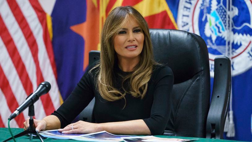 First lady Melania Trump participates in a roundtable discussion as she visits a U.S. Customs border and protection facility in Tuscan, Ariz., Thursday, June 28, 2018.