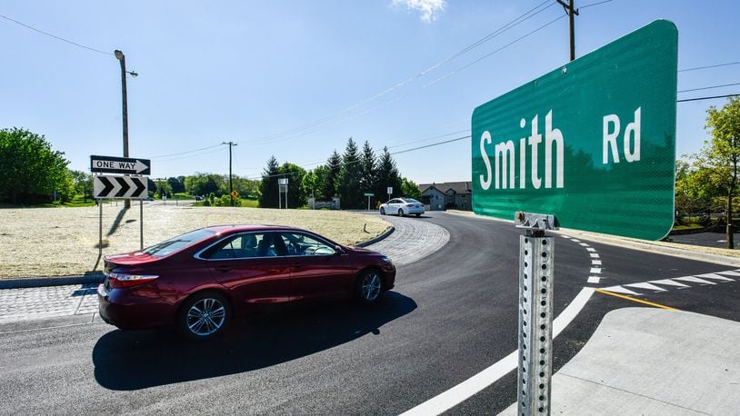 Butler County’s newest roundabout at the intersection of Smith and Beckett roads in West Chester Twp. is now open. The county’s 15th roundabout cost $996,090 and was funded with a federal grant and West Chester Twp. tax increment financing (TIF) money. NICK GRAHAM/STAFF