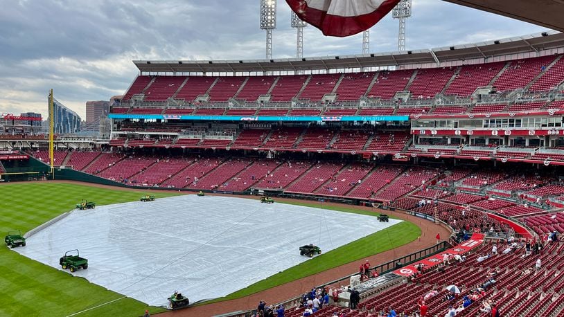 The scene at Great American Ball Park on Wednesday, April 5, 2023, in Cincinnati. A game between the Reds and Cubs was rained out. David Jablonski/Staff