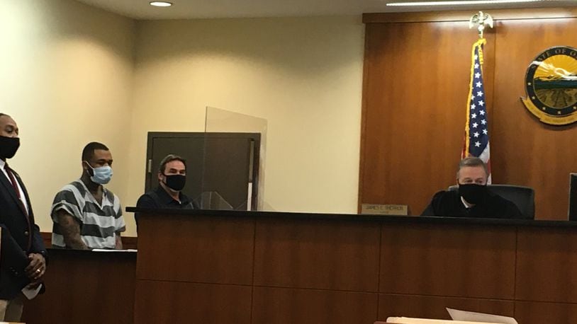 Bond was set at $500,000 Friday in Middletown Municipal Court for Dhameer Scott, on of two people charged with murder in the shooting death of John Booker on Monday in Middletown. LAUREN PACK/STAFF