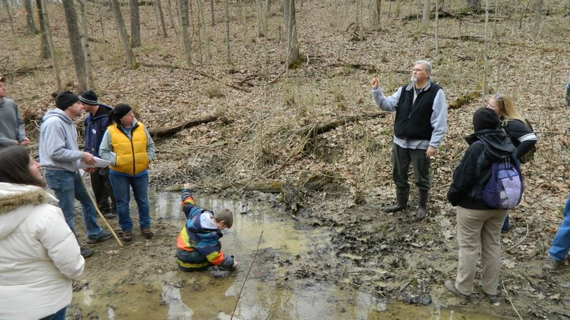 The Early Spring Amphibians Hike, held March 19, 2017, was led by Jeff Davis, Ohio Division of Wildlife Herpetologist, who guided participants to explore Salamander Run’s early spring amphibian population. CONTRIBUTED