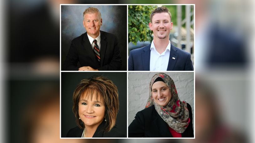 Pictured are the candidates for the 53rd Ohio House District race. From left (clockwise( are Monroe School Board member Brett Guido, Madison Twp. Thomas Hall, Middletown School Board member Michelle Novak and Calvery Church pastor Diane Mullins. PHOTOS PROVIDED