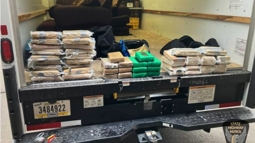 The Ohio State Highway Patrol seized 110 pounds of cocaine, worth an estimated $1.75 million, during a Friday, March 22, 2024, traffic stop on Interstate 70 in Madison County. CONTRIBUTED