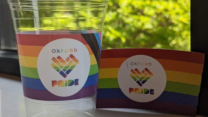 As June is Pride Month, the City of Oxford has changed its labeling on its Designated Outdoor Refreshment Area (DORA) cups, which are for those who purchase alcohol from DORA-approved establishments and wish to take their beverage with them throughout the designated area. According to Enjoy Oxford, the DORA is in effect from 11 a.m. to 11 p.m. daily. In Oxford, the DORA boundaries are the East side of Elm Street from Church Street to Walnut Street, the North side of Walnut Street from Elm Street to Campus Avenue, the West side of Campus Avenue from Walnut Street to Church Street and the South side of Church Street from Elm Street to Campus Avenue. A map is available at enjoyoxford.org. Pride Month is dedicated to the celebration of lesbian, gay, bisexual and transgender pride. CONTRIBUTED PHOTO